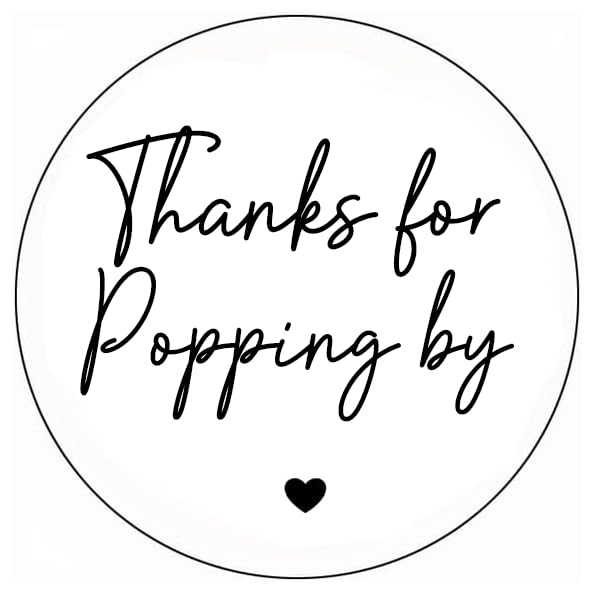 45mm Round White 'Thanks for Popping by' Stickers – Party Favour Labels for Popcorn Birthday Hen Party Baby Shower Celebration, Stickers for Guests, Set of 50