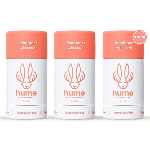 Hume Supernatural Natural Deodorant Aluminum Free For Women & Men, Natural Ingredients, Probiotic, Plant Based, Baking Soda Free, Aloe, & Cactus Flower, Anti Sweat, Stain & Odor – Wild Coral, 3 Pack #TOP8