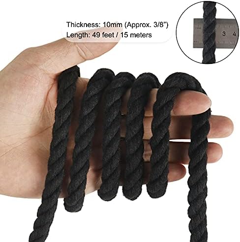 tenn well 10mm Cotton Rope, 50 Feet Thick Multifunctional Craft Rope for Macrame Knitting, Wall Hangings DIY Crafts and Decoration (Black)