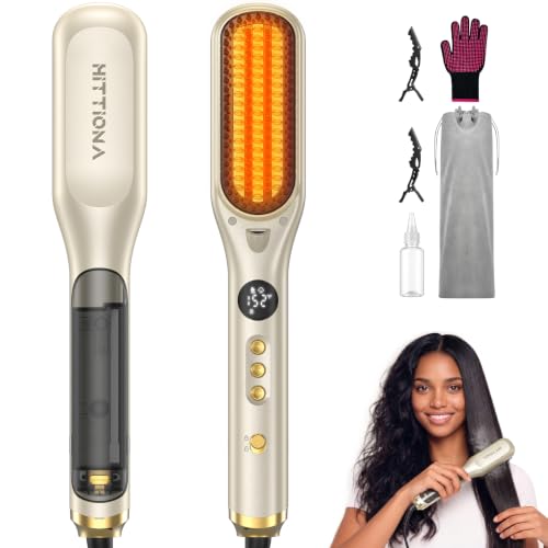 HITTIONA Steam Hair Straightener Brush for Women - 3 in 1 Ionic Hair Straightening, Steam Reduces...