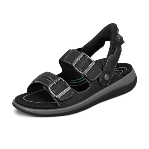 Orthofeet Women's Orthopedic Minerva Hands-Free Sandals with Adjustable Straps, Black, Size 8.5 Wide