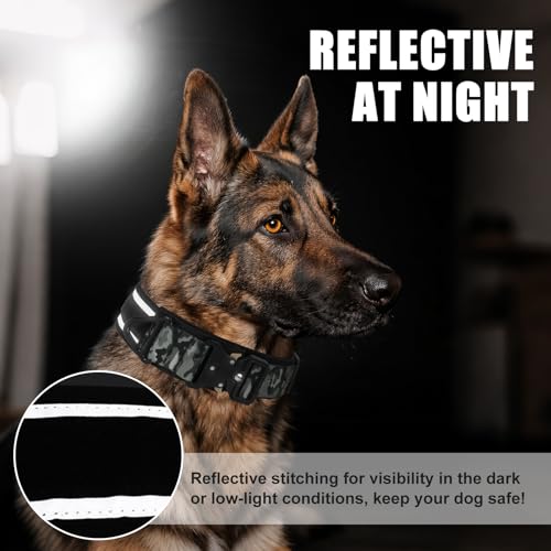 Taktisches Hundehalsband Reflektierend mit Metallschnalle, Weich Gepolstertes Nylon Hundehalsband 5cm Breit Verstellbare Halsband für Mittlere Große Hunde Jagd Training Freizeit Outdoor