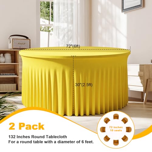 Fixoro 2 Pack Yellow Round Spandex Tablecloth for 72 Inch Round Table, 132 Inch Stretch Fitted Tablecloth, Wrinkle-Free Table Cover with Skirt for Birthday, Wedding, Banquet, Party Decor by Fixoro - Used condition - Image 3