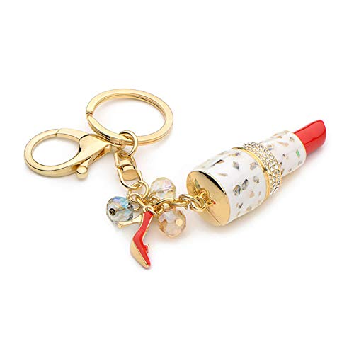 Preisvergleich Produktbild GMTEXTILES Legierung Strass Emaille Lippenstift Schlüsselkette Frauen Kristall Weiß Rot Lippenstift Tasche Schlüsselring Mode Geschenke