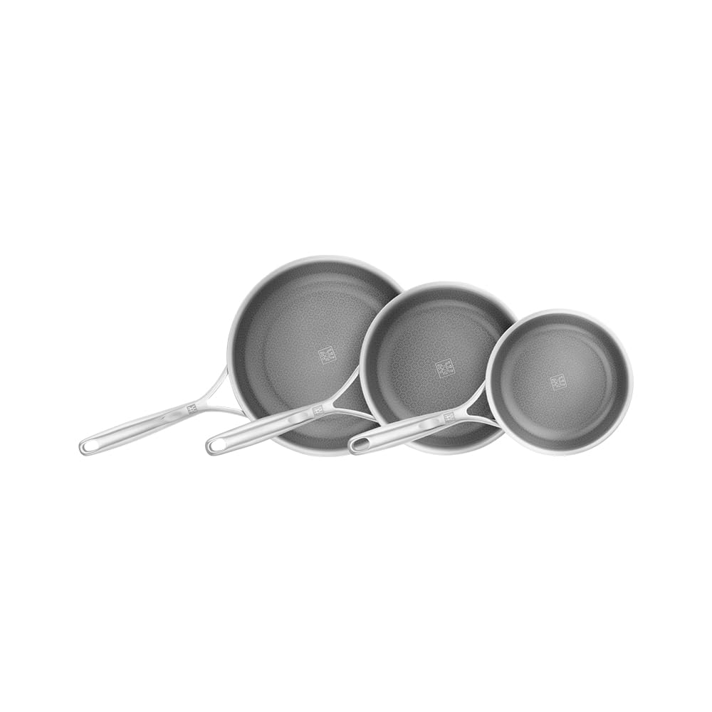 ZWILLING Peak Lot de 3 poêles à frire (20, 24, 28 cm), en acier inoxydable, revêtement en nid d'abeille, anti-adhésif, particulièrement résistant aux rayures, tous types de feux, compatible avec