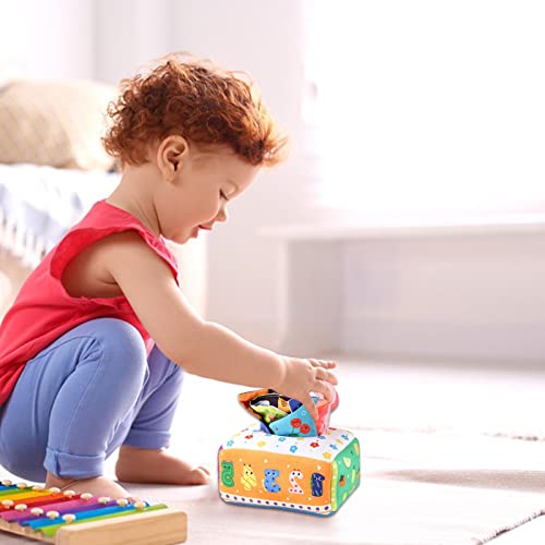 Baby Tissue Box Brinquedo Montessori, Caixa de lenços de brinquedo para bebê, Caixa de lenços de inf