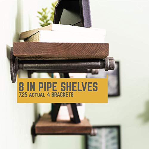 Pipe Décor Industrial Pipe Shelf Brackets 4 Pack, Authentic Plumbing Pipe & Fittings, Wall Mounted Double Flange Floating Shelves, Rustic Set For Vintage Shelving Decor (8 Inch) #TOP5