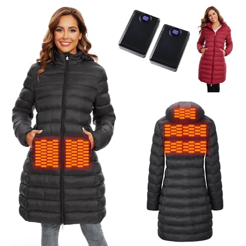 Heated Jacket for women with 2PCS 12000mAh Battery Pack,5 Heating Jackets with Hood