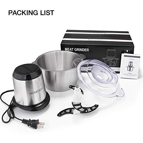Homeasy Meat Grinder, Food Chopper 2L Stainless Steel Food Processor for Meat, Vegetables, Fruits and Nuts, Stainless Steel Bowl and 4 Sharp Blades, 350W, 8 Cups (2L) - Thumbnail 7