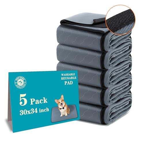 Image of Bunlitent Washable Pee Pads for Dogs 5 Pack, 30x34, Reusable Puppy Pads, Washable Potty Pads with Quick Dry, Anti-Slip Dog Cat Pee Pads, Whelping Pads, Puppy Mat