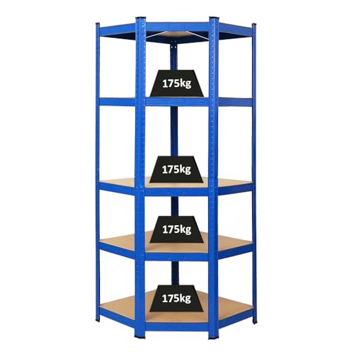 PROREGAL Etagère d'angle Ragnar | HxlxP 180x70x40cm | Charge Totale de 875kg | Bleu | Étagère de Cave, étagère enfichable