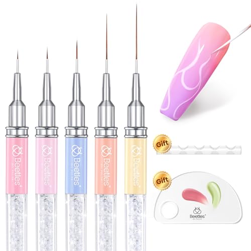Image of Beetles Gel Polish Nail Art Liner Brushes 5Pcs Painting Art Design Pen Set Diamond Application Rhinestone Handle Drawing Nail Art Brushes Tools Sizes 5 /6 /11 /20 /25mm Nail Art Design Gift for Women
