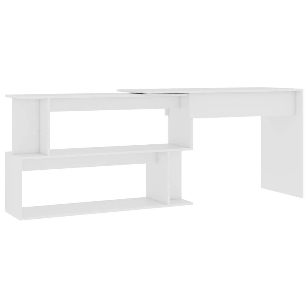 Scrivania angolare in legno bianco, 200 x 50 x 76 cm, girevole, con vano portaoggetti, scrivania per computer, scrivania da gaming, tavolo da ufficio, piano da scrivania per studio e home