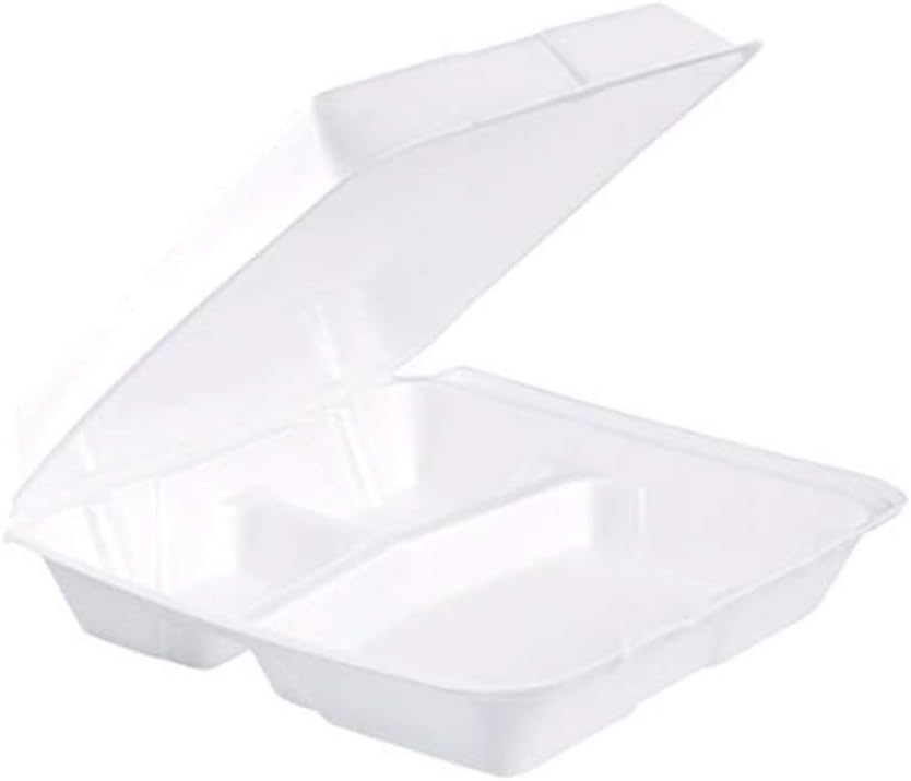 DART 95HT3R Lg 3 Comp Foam Hinged Container, 9.5 in (Case of 200)