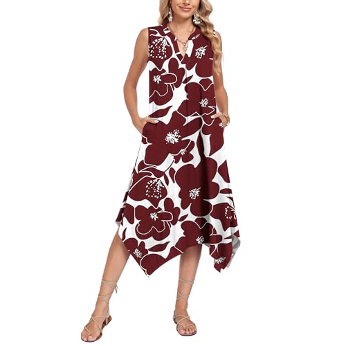 Image of AUSELILY Summer Dresses for Women 2026 Casual Sleeveless Sundress Asymmetrical Hem Tank Midi Dress with Pockets