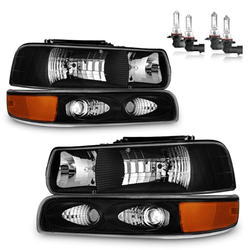 KarSpareHub Headlight Assembly for 99-02 Chevy Silverado 1500 2500; for 01-02 Silverado 1500HD 2500HD 3500; for 00-06 Tahoe Suburban Headlight+Bumper Parking Turn Signal Marker Light 4PCS by KarSpareHub - Used condition - CA$50.39