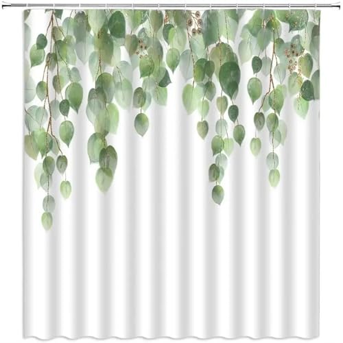 Rideaux de Douche à Feuilles Vertes tissu 220x200cm pour rideau douche eucalyptus - 4