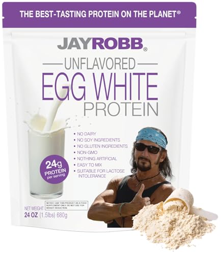 Jay Robb Unflavored Egg White Protein Powder, Low Carb, Keto, Vegetarian, Gluten Free, Lactose Free, No Sugar Added, No Fat, No Soy, Nothing Artificial, Non-GMO, Best-Tasting (24 oz, Unflavored)