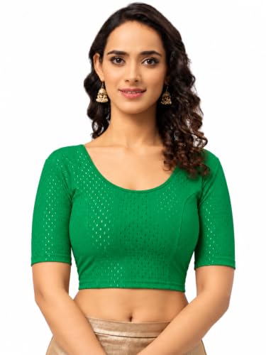Image of Fressia Fabrics Women's Black Cotton Stretchable Readymade Saree Blouse