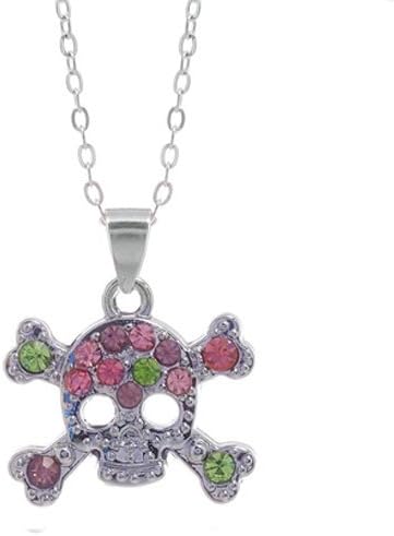 Rhinestone Skull with Multicolored Gems Pendant Necklace