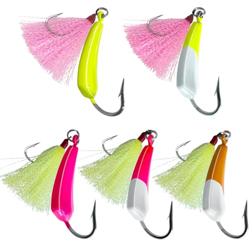5 Pack Pompano Jig Saltwater Jigs, Swimbait Fishing Jig Heads Pompano Rigs for Surf Fishing, Pompano Jigs with Teaser Hooks Saltwater Jig Heads, Stand Up Jig High Carbon Steel Hooks (1/4oz-5pack)