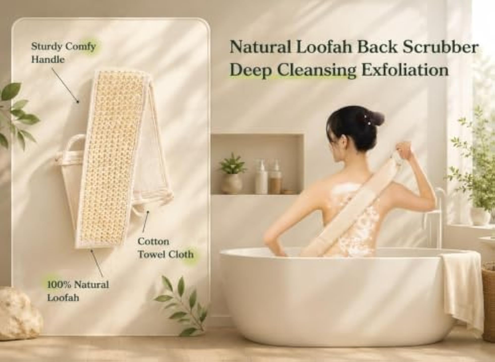 Natural Loofah Exfoliating Back Scrubber for Shower