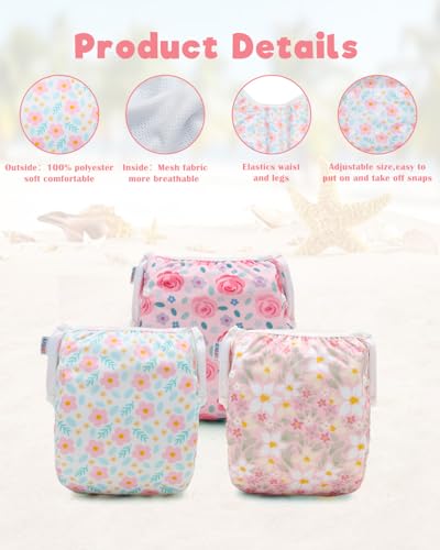 Image of ALVABABY Large Cloth Swim Diaper 3pcs Baby /Toddler /Infant Snap Reusable Adjustable Swimming Diaper Baby Boy and Girl 3ZSWY80