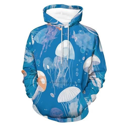 Sweat à Capuche Méduse Bleue Hoodie Manches Longues pour Homme et Femme Taille S