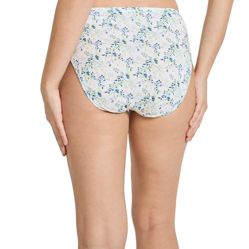 Image of Jockey Women's Underwear Elance French Cut - 3 Pack Underwear Women Pack, 100% Cotton, Iris Blue /Tender Yellow Stripe /Dainty White Florals, 6