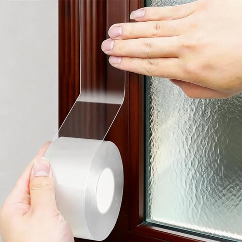 PackYard Window Sealing Tape 2 Inch x 33 FT Transparent Window Draft Insulation Residue-Free Clear Weather Stripping Caulk Tape Windproof Weatherproof Window Seal AC Units for Window Glass, Doors Gaps