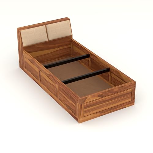 Image of Solid Sheesham Wood Single Size Bed with Box Storage for Bedroom Living Room Single Cot for Home Wooden Palang for Hotel (Honey, Size 6 * 3)