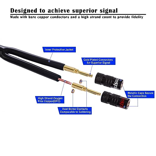 Cable de audio para altavoz de 12 AWG negro con conectores banana dobles 3