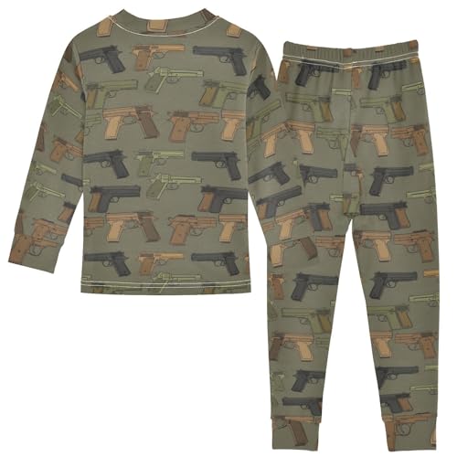 Pajama Sets Long Sleeve Repeating Gun Pattern on Fabric Soft Comfy Sleepwear 2 Piece PJS 3-8T3