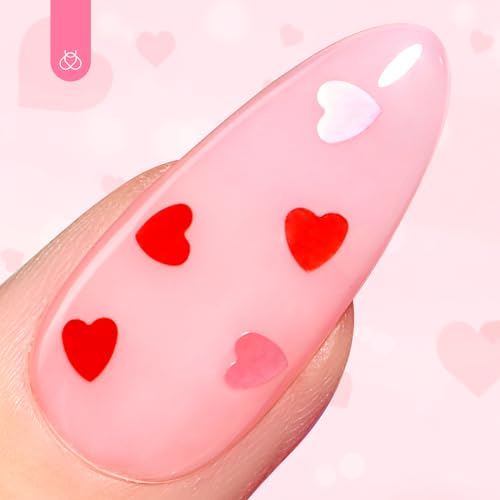 beetles Gel Polish 6Pcs Heart Star Reflective Glitter Gel Top Coat Set, Clear Pink Color Pastel Nail Polish No Wipe Top Coat Long Lasting Highly Shine Soak Off Uv Gel Art