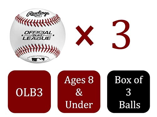 Rawlings Bola de beisebol oficial da Liga Recreacional, caixa com 3, OLB3BBOX3, branca