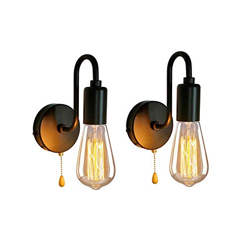 Industriel Applique Murale 2pcs, Vintage Rétro Lampe de Mur avec Interrupteur à Tirette Edison Lampe Douille E27 Métal Art Déco Luminaire pour Café Bar Salon Cuisine Couloir,B