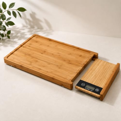 Tabla de cortar rectangular de bambú con balanza integrada miniatura 2