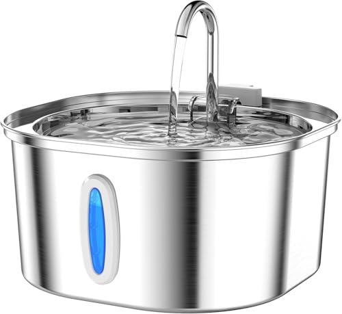 PEKTACO Cat Water Fountain, 3.2L/108oz Stainless Steel Pet Water Fountain