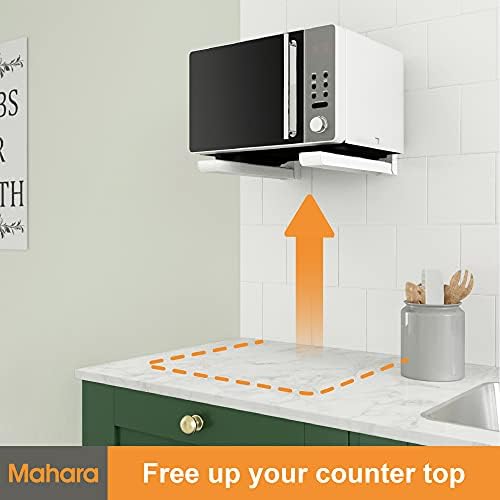 mahara Microwave Oven Shelf Brackets - Wall Hanging Microwave Shelf Adjustable Depth - Wall Mount Hanging Shelf Max 45kg - Space Saving Microwave Brackets Wall Shelf - Kitchen Storage & Organisation