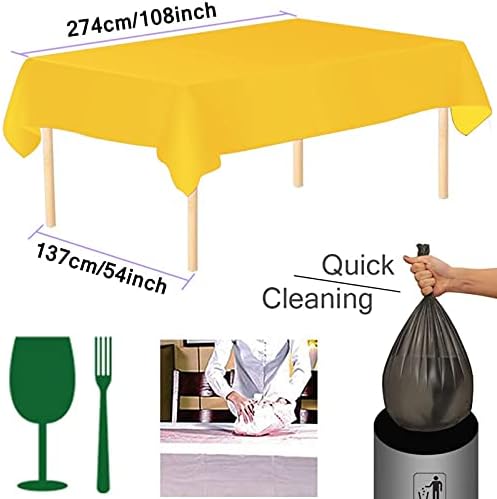 YANGTE 4 Pack Plastic Tablecloth Disposable Rectangle Table Covers 54 in x 108 in for Tables Indoor or Outdoor Parties Birthdays Weddings Christmas(Yellow)