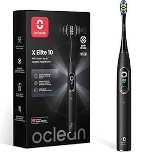 Oclean elektrische Zahnbürste X Elite 10, Touchscreen mit 12 Bereichsverfolgung, 5 Putzmodi Schallzahnbürste mit Timer, 40 Tage Akkulaufzeit Sonic Electric Toothbrush, 45dB, Schwarz