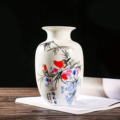 Chinese Bird and Flower Vase,Jing Dezhen Small White Ceramic Vase, Art Decorative Vase For Household,Office,Wedding,Party