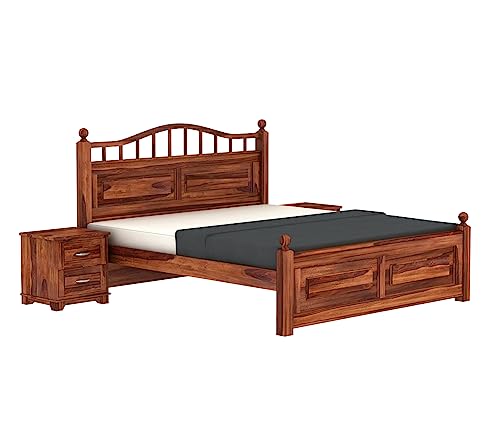Image of King Size Cot Without Storage - Solid Wood King Bed - Stylish Bedroom Furniture (King, Honey Finish)