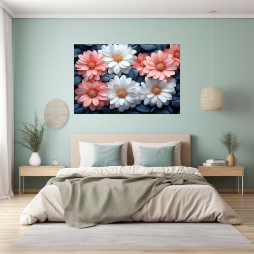 Tableau sur toile fleurs rose et blanc 70x100cm encadré QUSAAOU