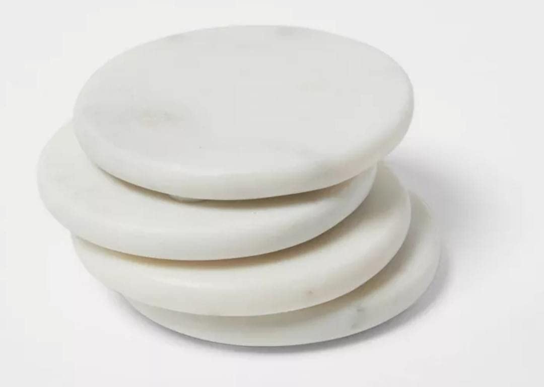 MBSC White Marble Tea/Coffee/Cocktail Handmade Round Coaster Set of 4 pcs for Drinks Hot & Cold, Table Decorative Cocktail Coaster-image-32