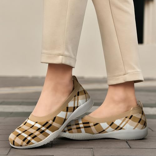 Image of LEDINEY Women's Flats Slip On Go Walk Shoes for Women Comfortable Walking Sneakers Knit Low Wedge Dressy Ballet Shoes Zapatos para Mujer