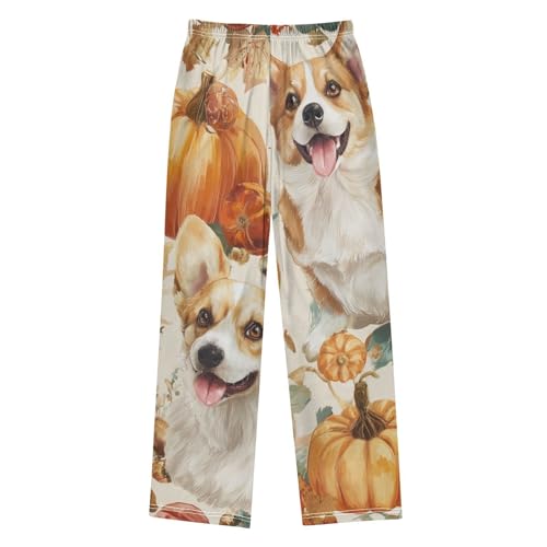 Corgi Dog Pumpkins Boys Long Pants Soft Trousers Elastic Waist Kids Lounge Bottoms with Pockets S-XL2
