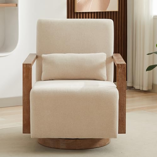 Sillón Giratorio Beige Tela Lino miniatura 2