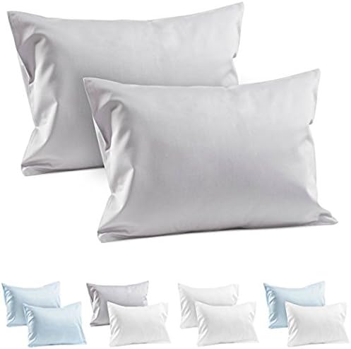Set of 2 - Travel Pillow Cases 12x16 Size Zipper Closure Toddler Cushion Cover 800 Thread Count 100% Soft Egyptian Cotton, SOFT & BREATHABLE (Pillow case Travel Size (12'' x 16''), Silver Grey Solid)
