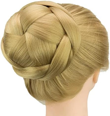 IMISSU Large Size Dancer Braided Chignon Hair Cover Donut Hairpieces Scrunchie Hair Bun Wig Updo on Wedding Party (M4 Ash Blonde)
